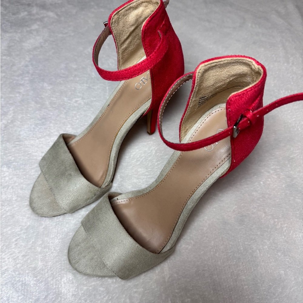 Cato‎ Red and Beige Two Tone Faux Suede Women's Heels Size 7